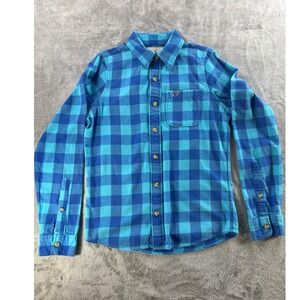 Hollister Plaid Button Down Shirt‎ Long Sleeve Blue Turquoise Boys Youth Size M